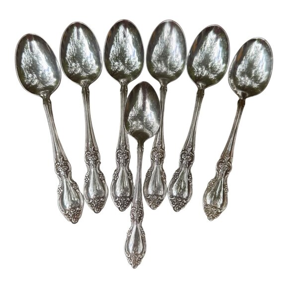 Set Of 6 Oneida Community Louisiana Stainless Oval Soup Spoons + 1 Tsp Floral - Picture 1 of 4